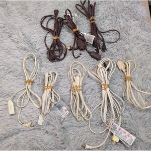 Lot of‎ 8 Extension Cord White Brown of Varying Lengths & Sizes 2 Prong
